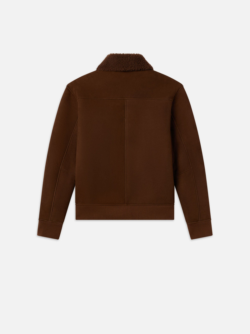 Suede Shearling Bomber in Dark Camel 5