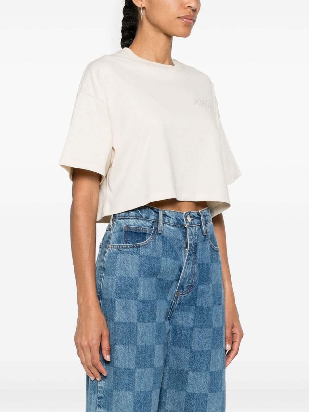 embroidered-logo cropped T-shirt - 3