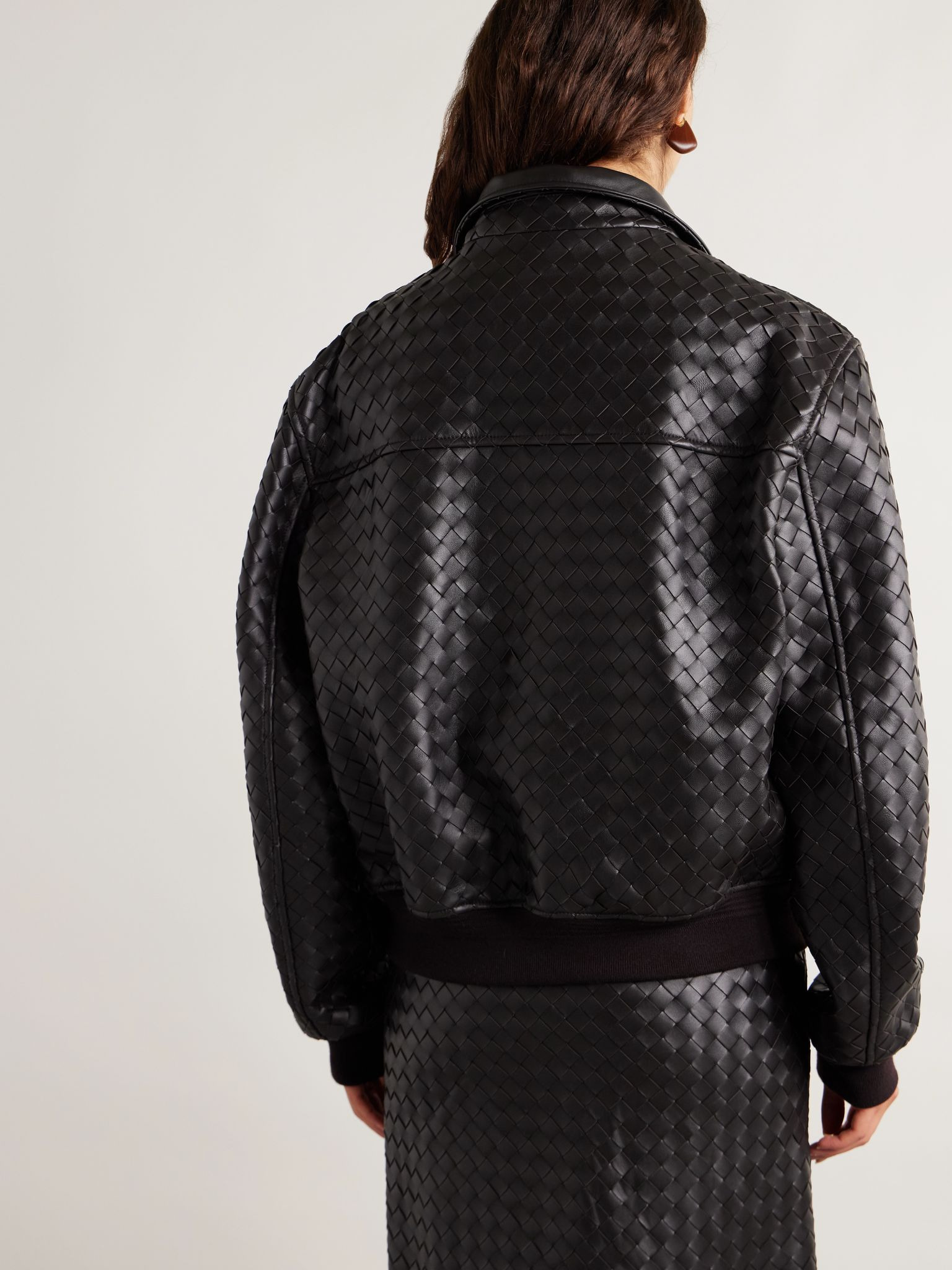 Intrecciato leather bomber jacket Dark brown - 4