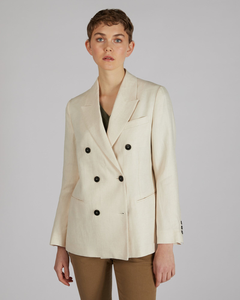 SLOWEAR Regular fit double-breasted linen jacket outlook
