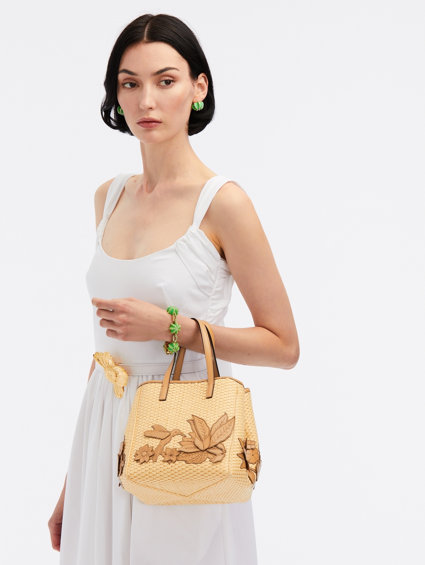 SMALL RAFFIA FLORAL APPLIQUE SQUARE TOTE - 2