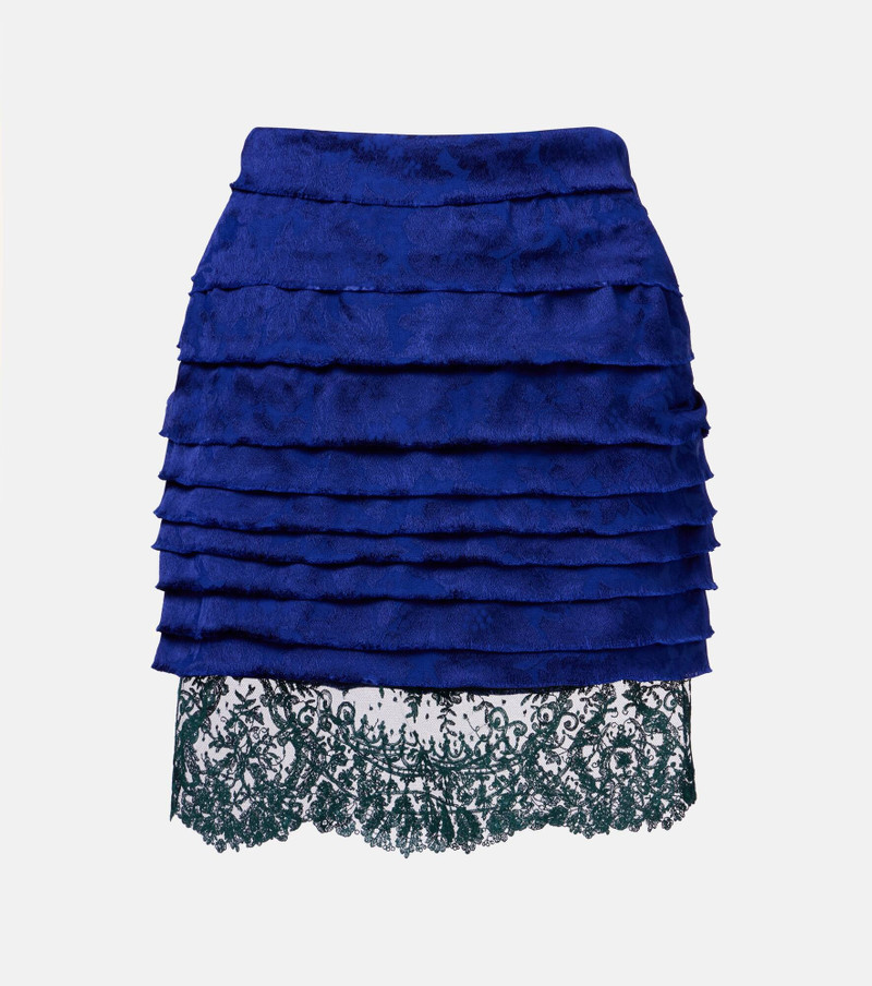 Layered lace-trimmed jacquard miniskirt 1