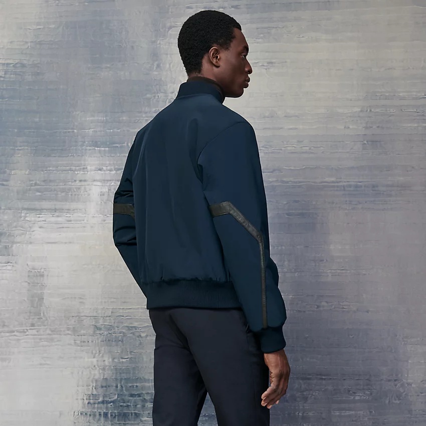 Rib-trim jacket with leather details - 2