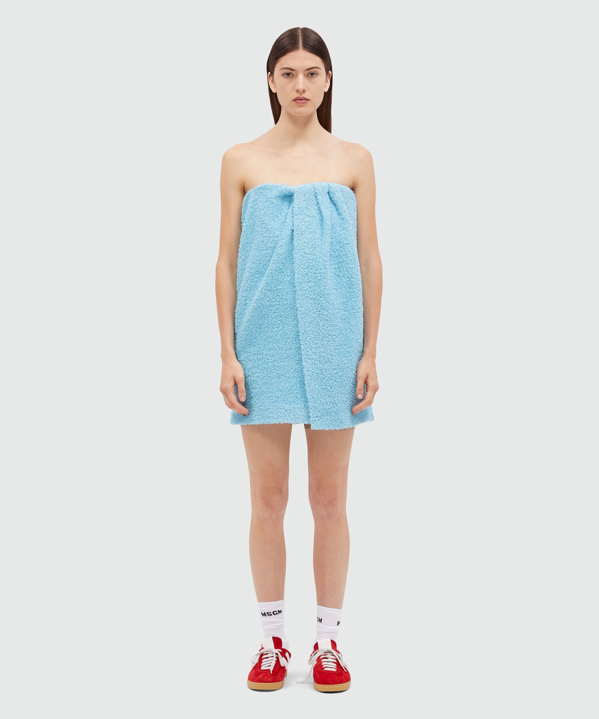 Short dress in light blue sponge-effect tweed - 2