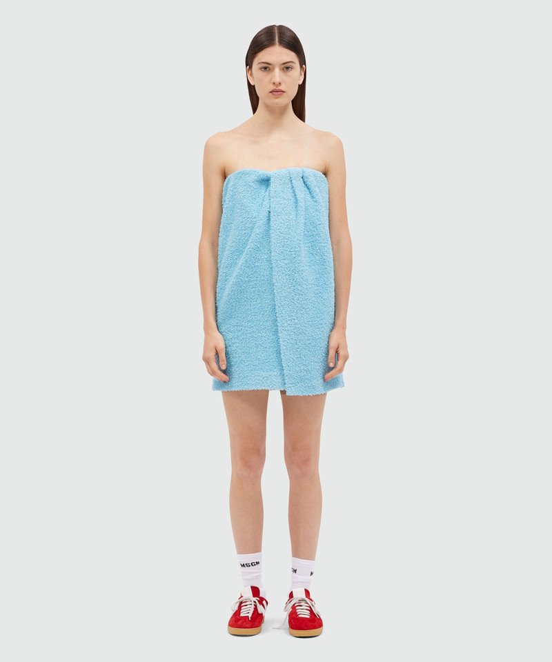 MSGM Short dress in light blue sponge-effect tweed outlook