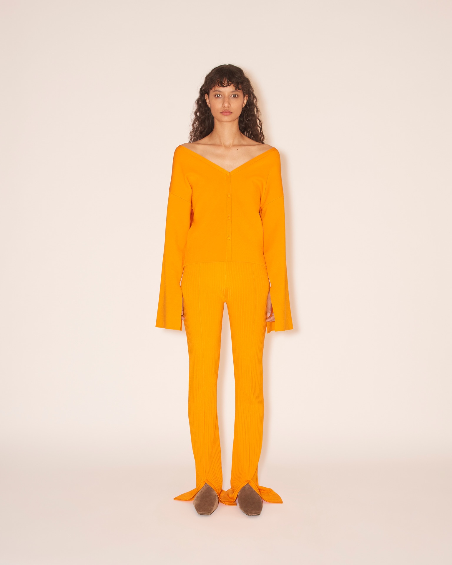 LETTE - Rib jersey pants - Bright orange - 2