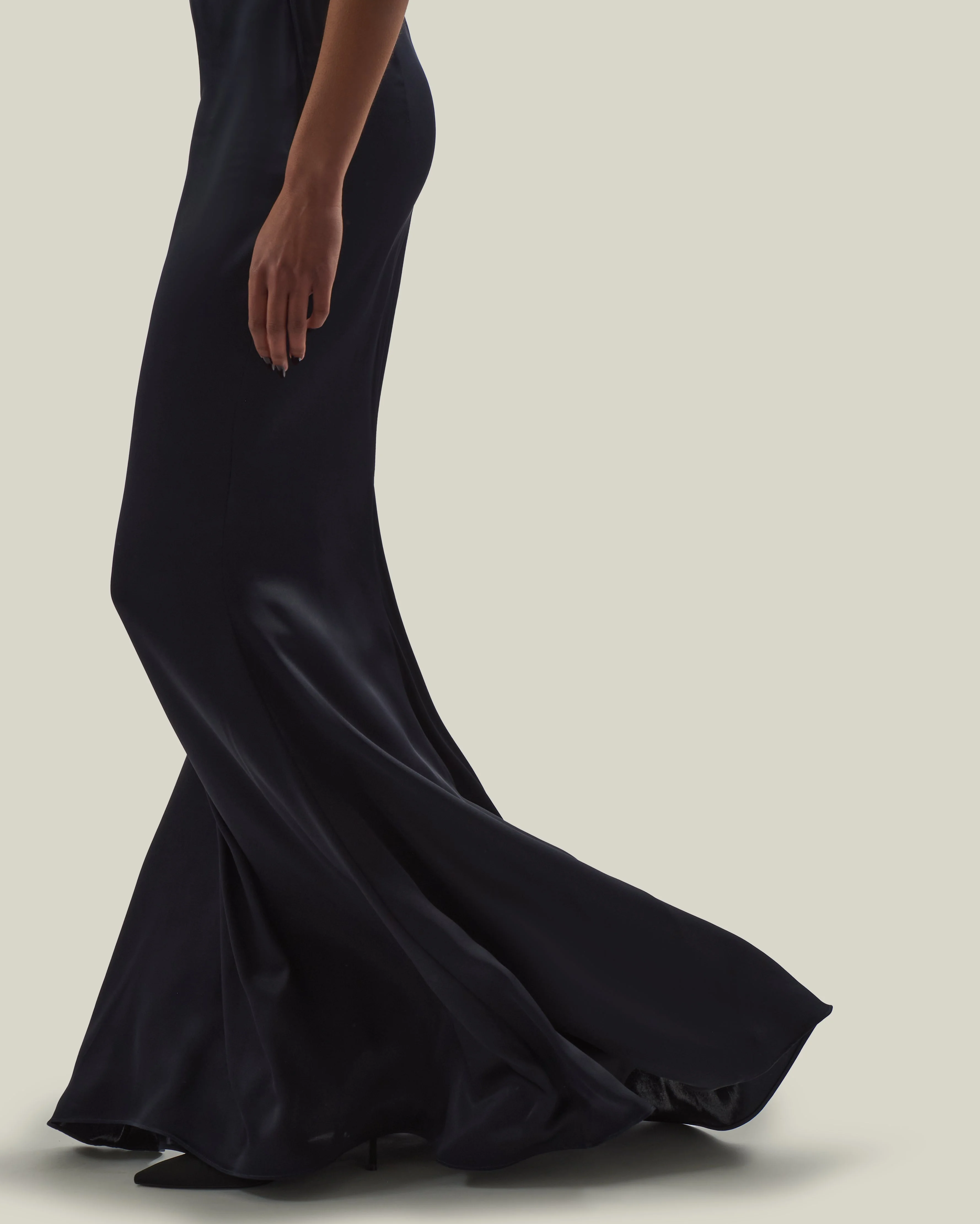 Silver Screen Satin Skirt in Midnight Blue - 1
