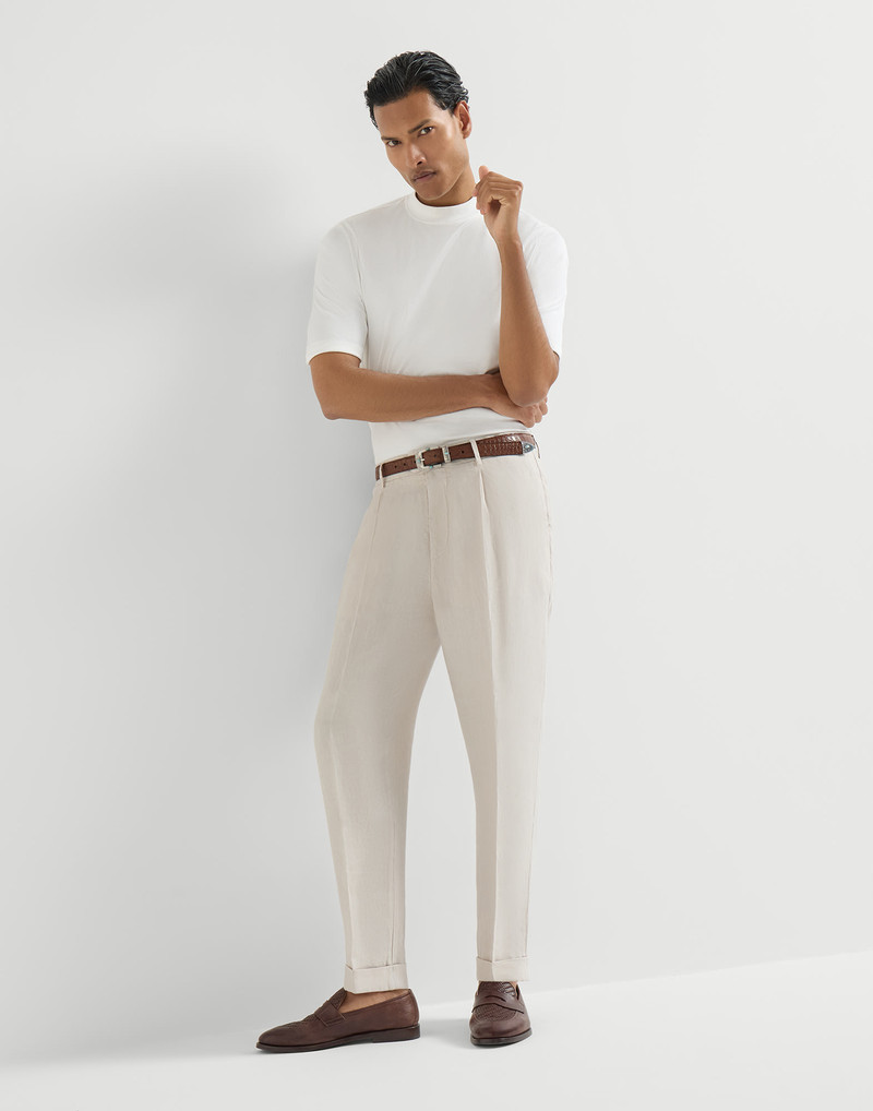 Garment-dyed trousers in linen gabardine with pleat 5