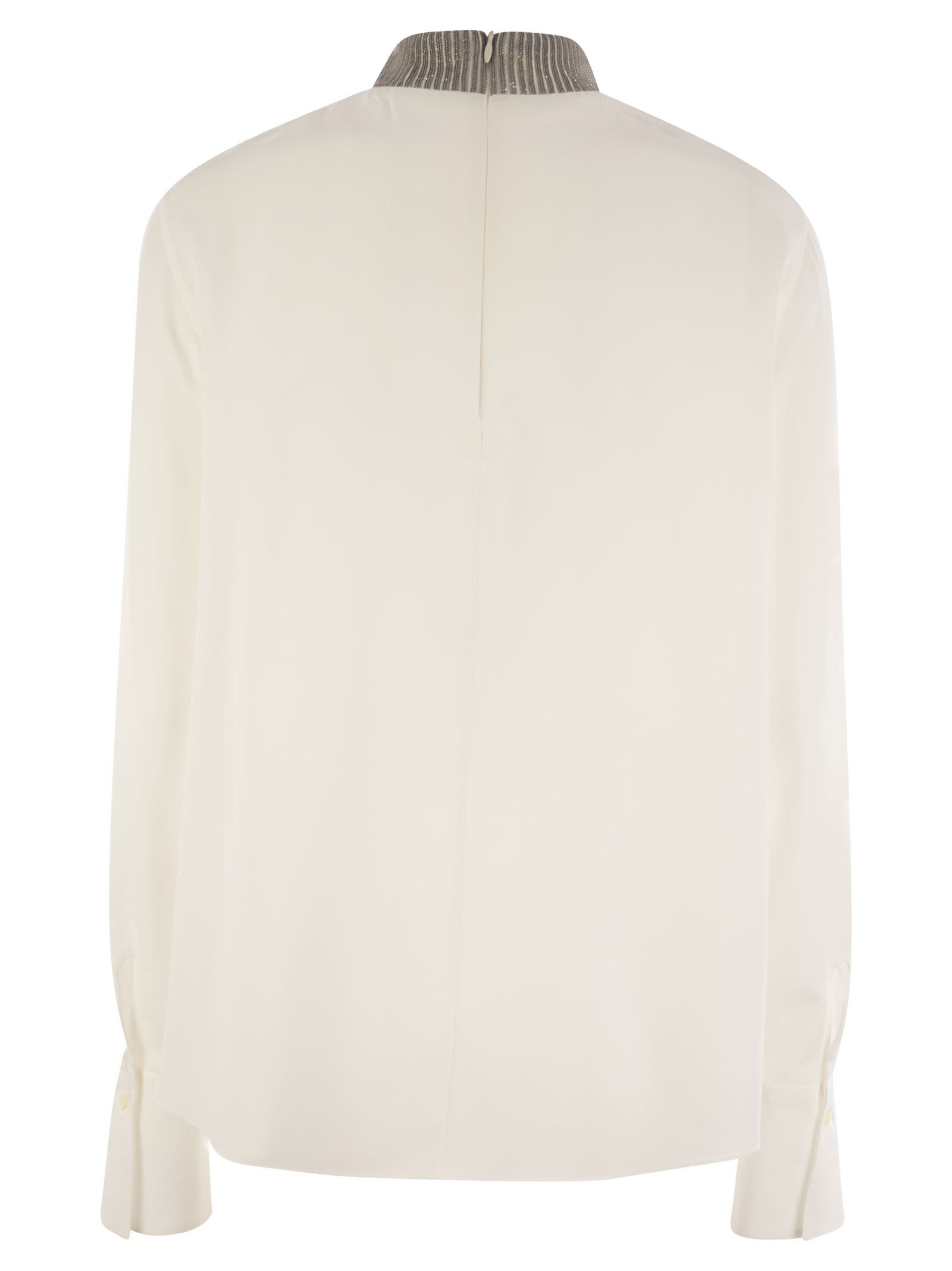 Brunello Cucinelli Women Silk Crepe De Chine Blouse With Neck Jewel - 2