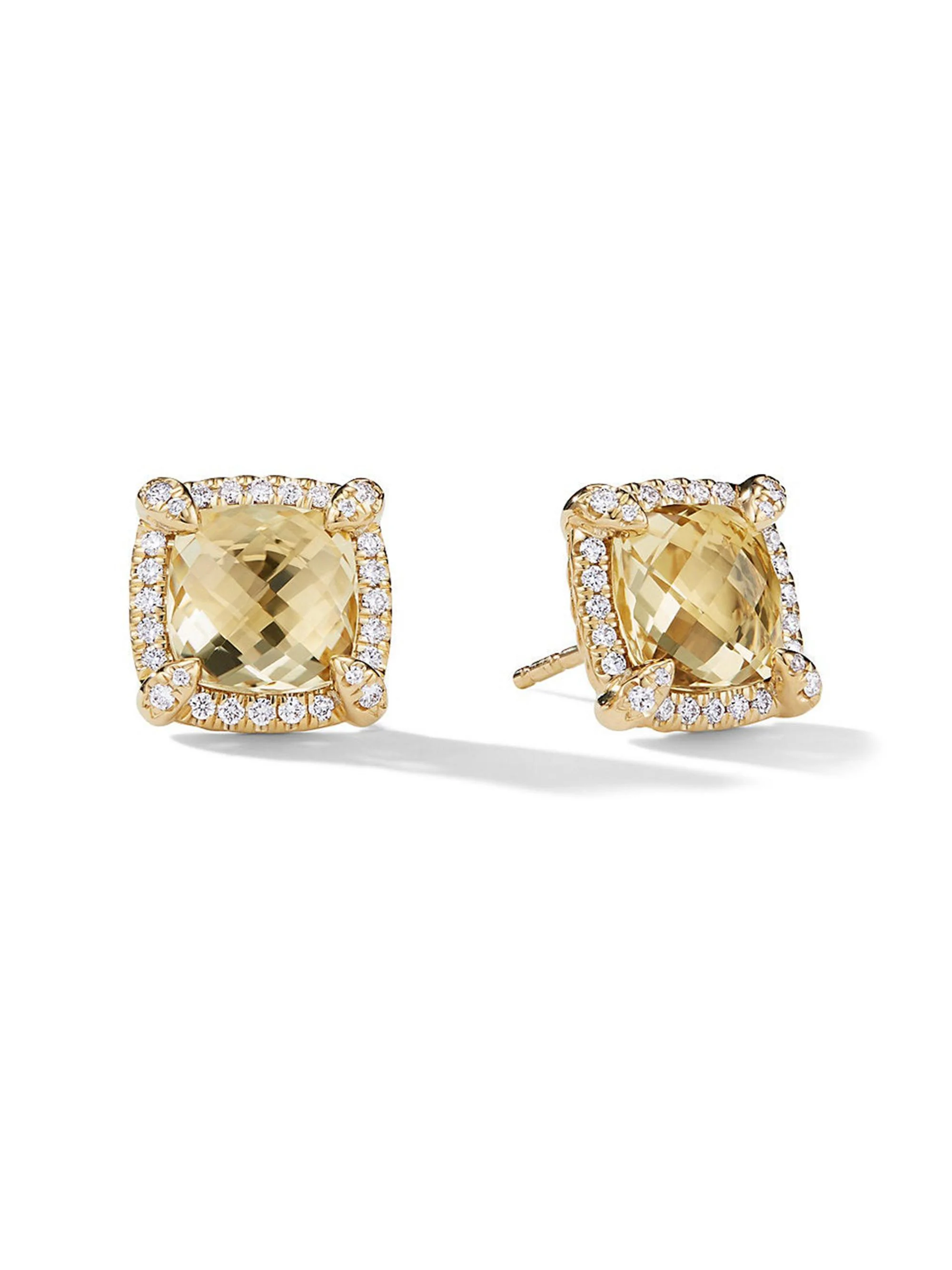 Women's Chatelaine Pavé Bezel Stud Earrings in 18K Yellow Gold - Champagne Citrine - 1