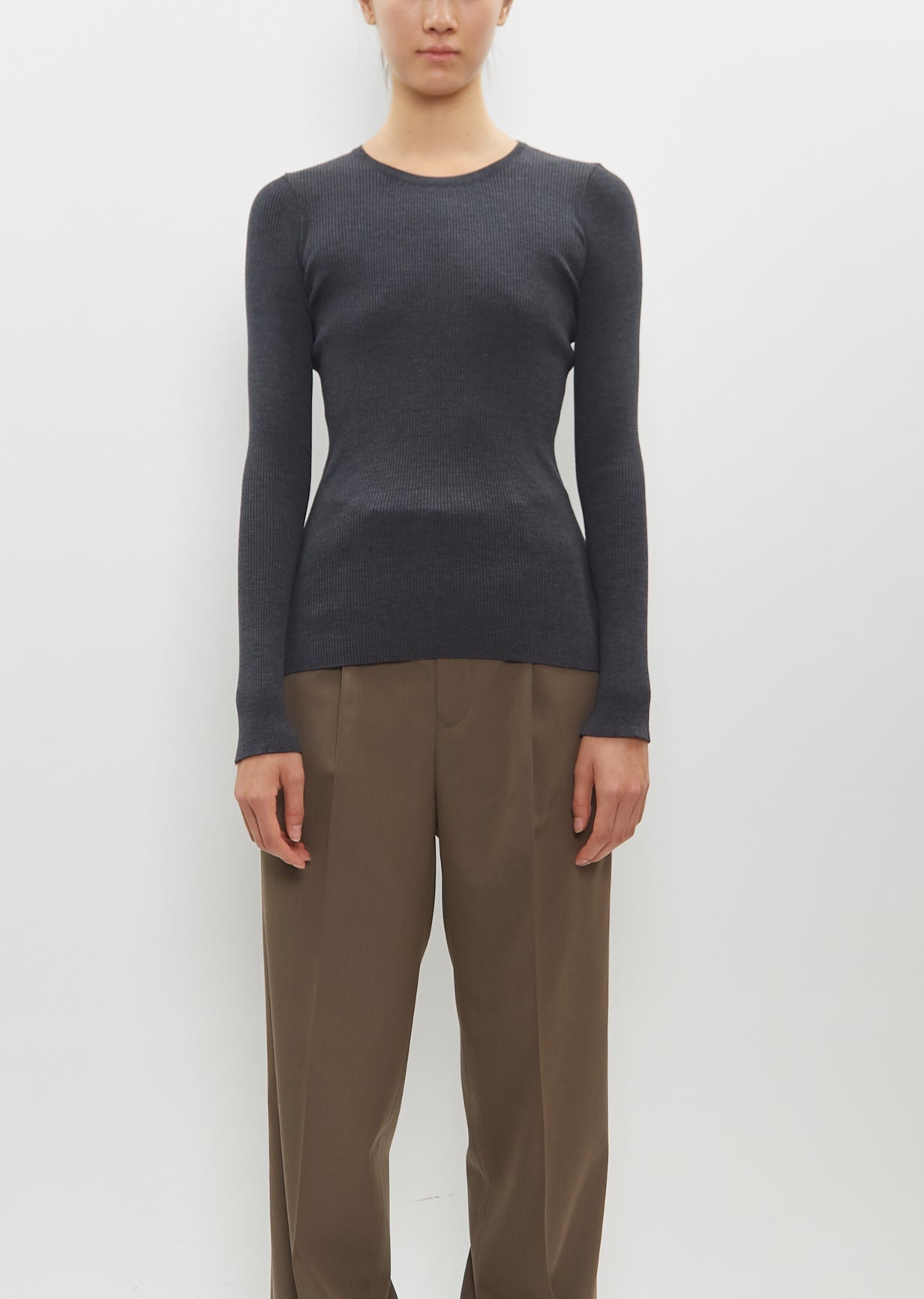 AURALEE Super Fine Wool High Gauge Rib Knit Pullover — Top Charcoal |  lagarconne | REVERSIBLE