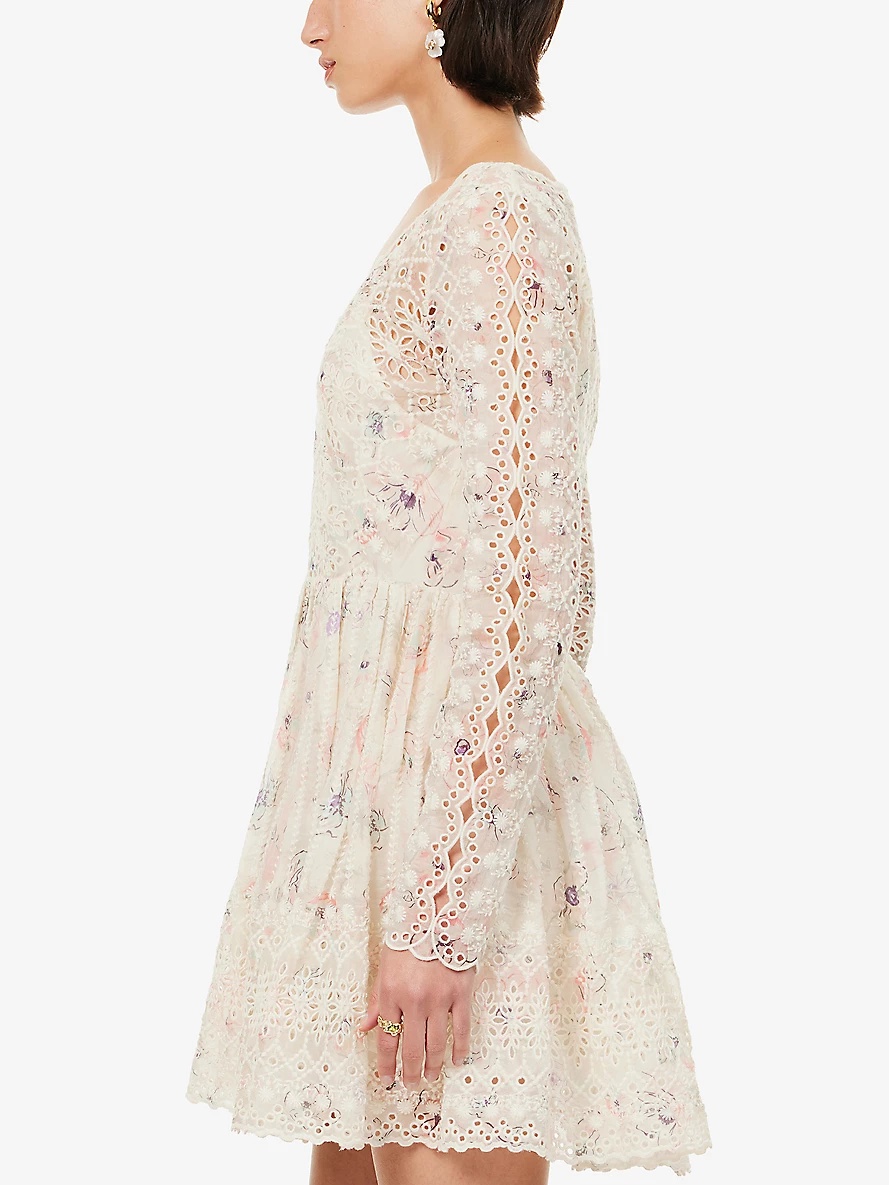 Halliday embroidered cotton-blend mini dress - 3
