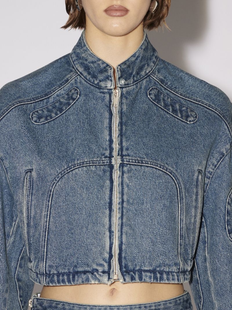 CROPPED DENIM BIKER JACKET - 6