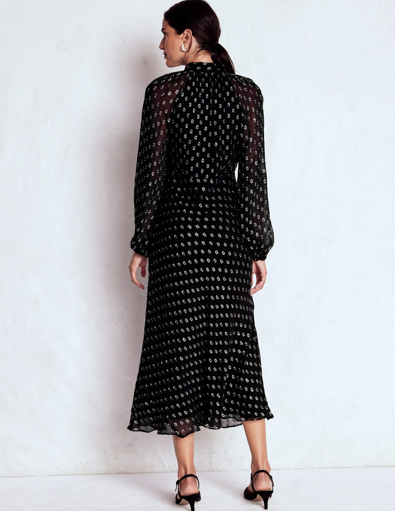 Tie Neck Midi Dress-Black and Silver Clip 4