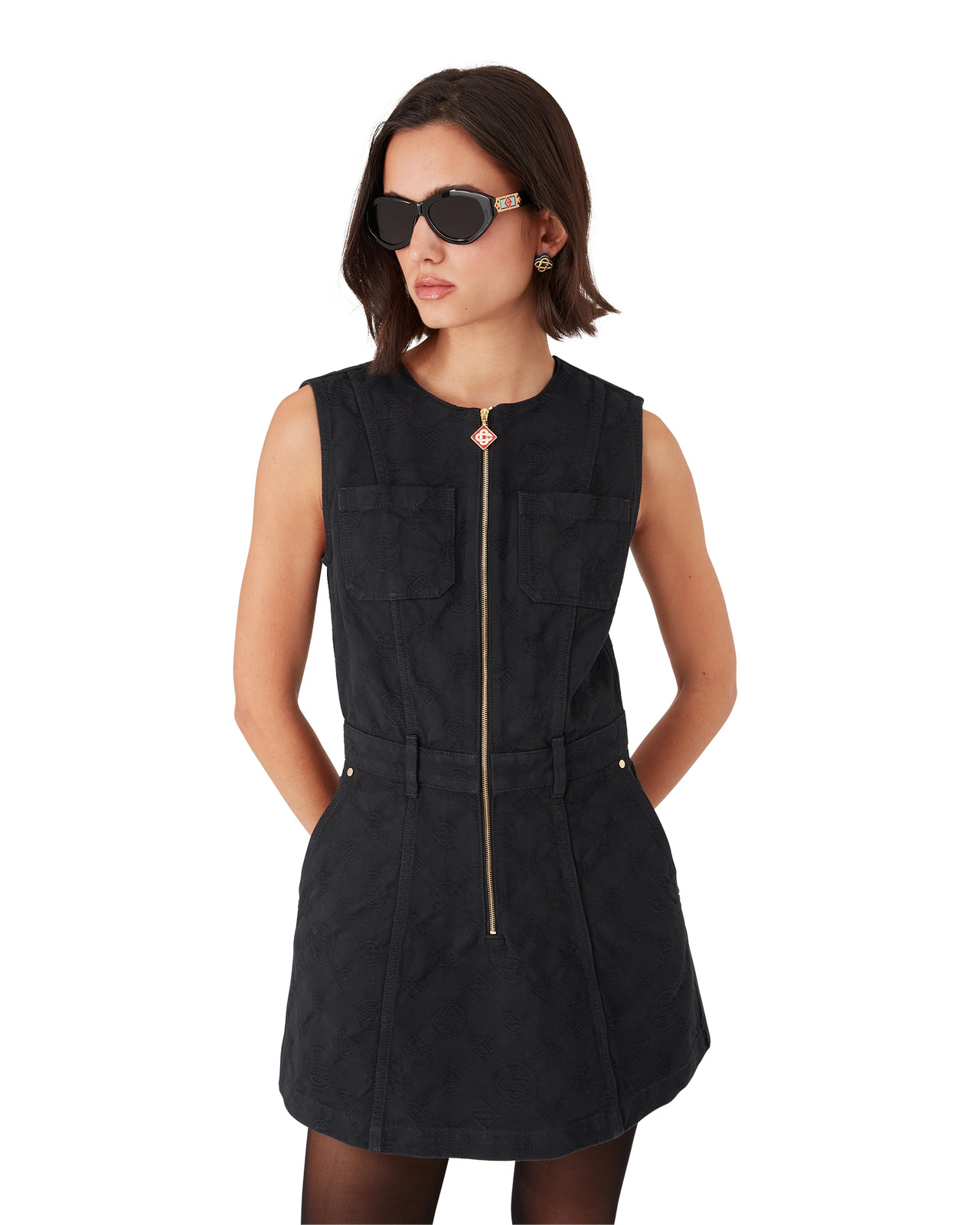 Denim Monogram Zip Dress | Casablanca Paris - 3