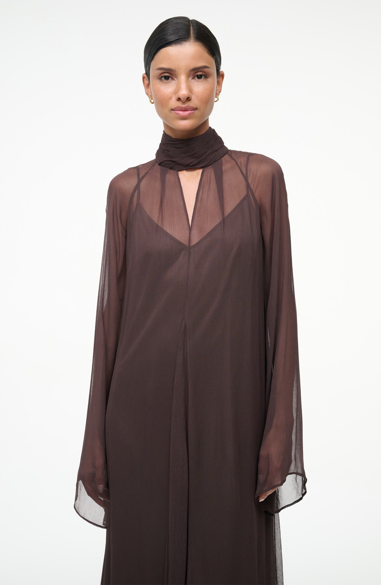 STAUD Esther Long Sleeve Chiffon Maxi Dress in Earth at Nordstrom - 7