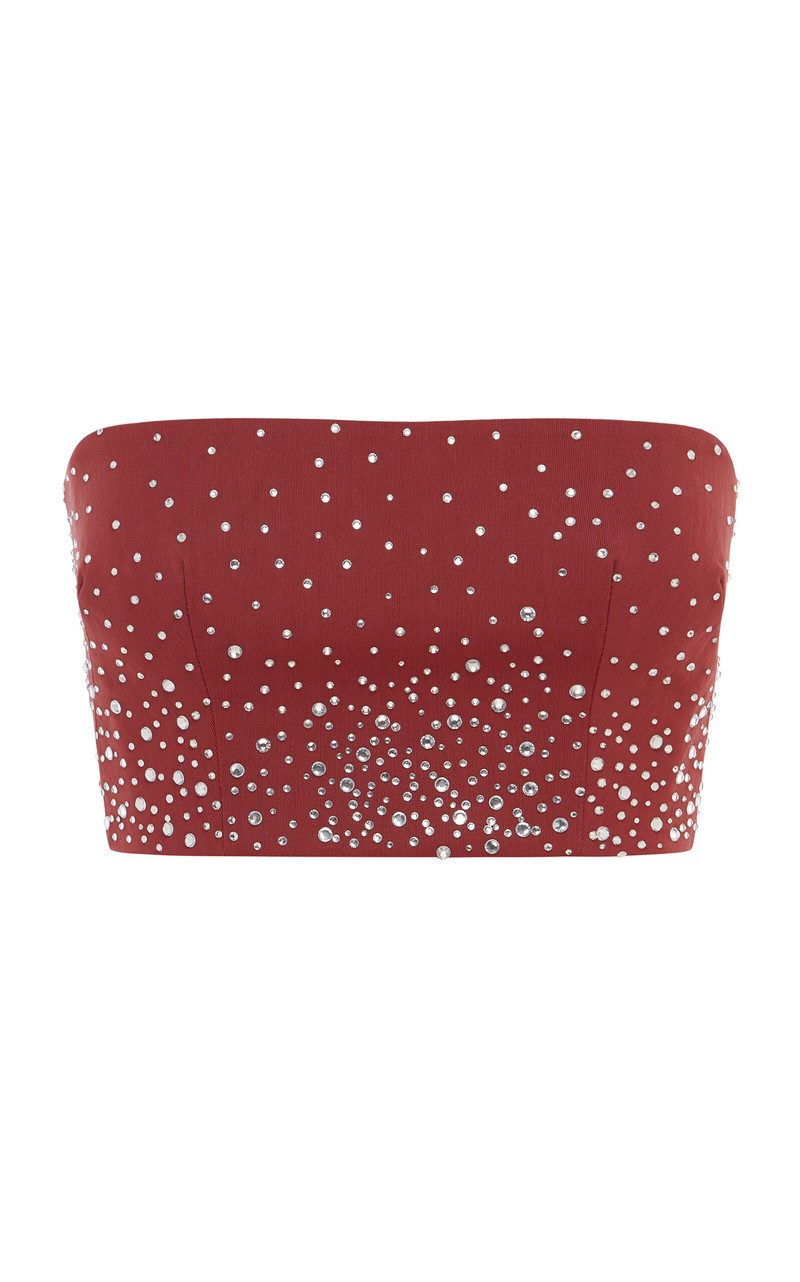 Crystal-Embellished Power Mesh Crop Top red - 1