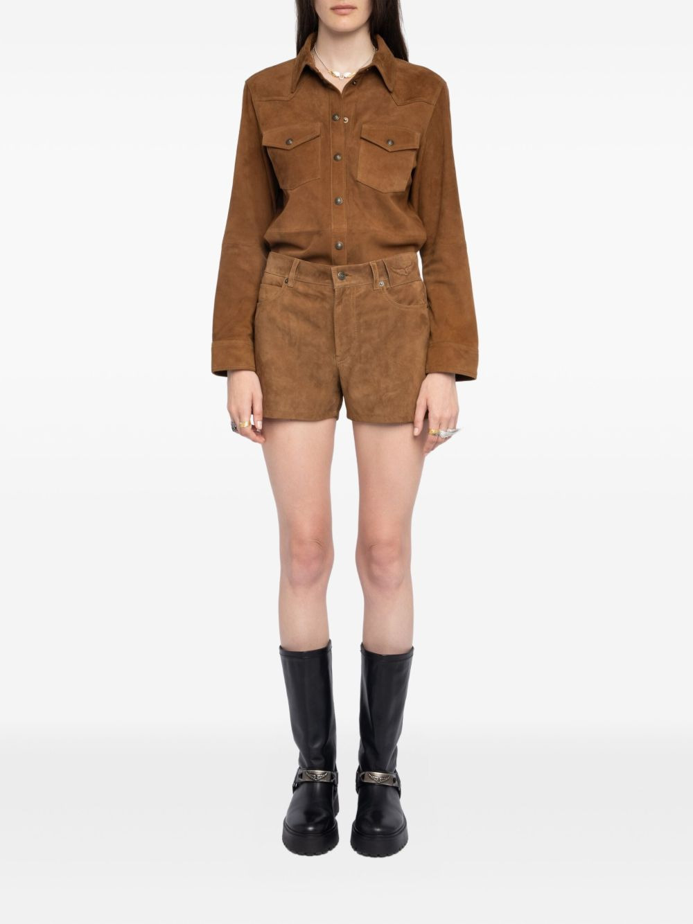 buckle-fastening suede shorts - 2