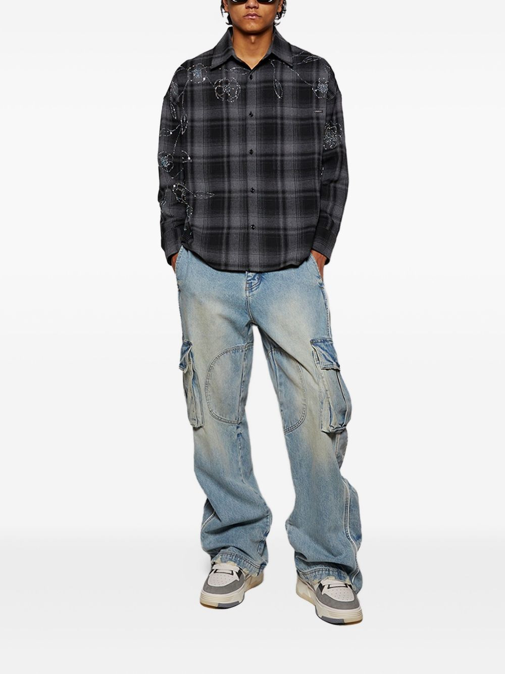 rhinestone-embellished plaid shirt - 2