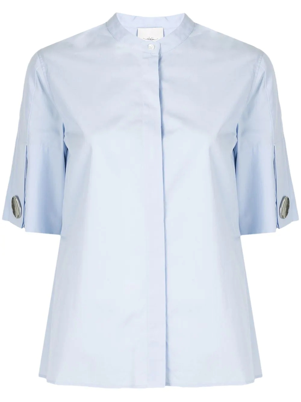 collarless short-sleeved poplin shirt - 1