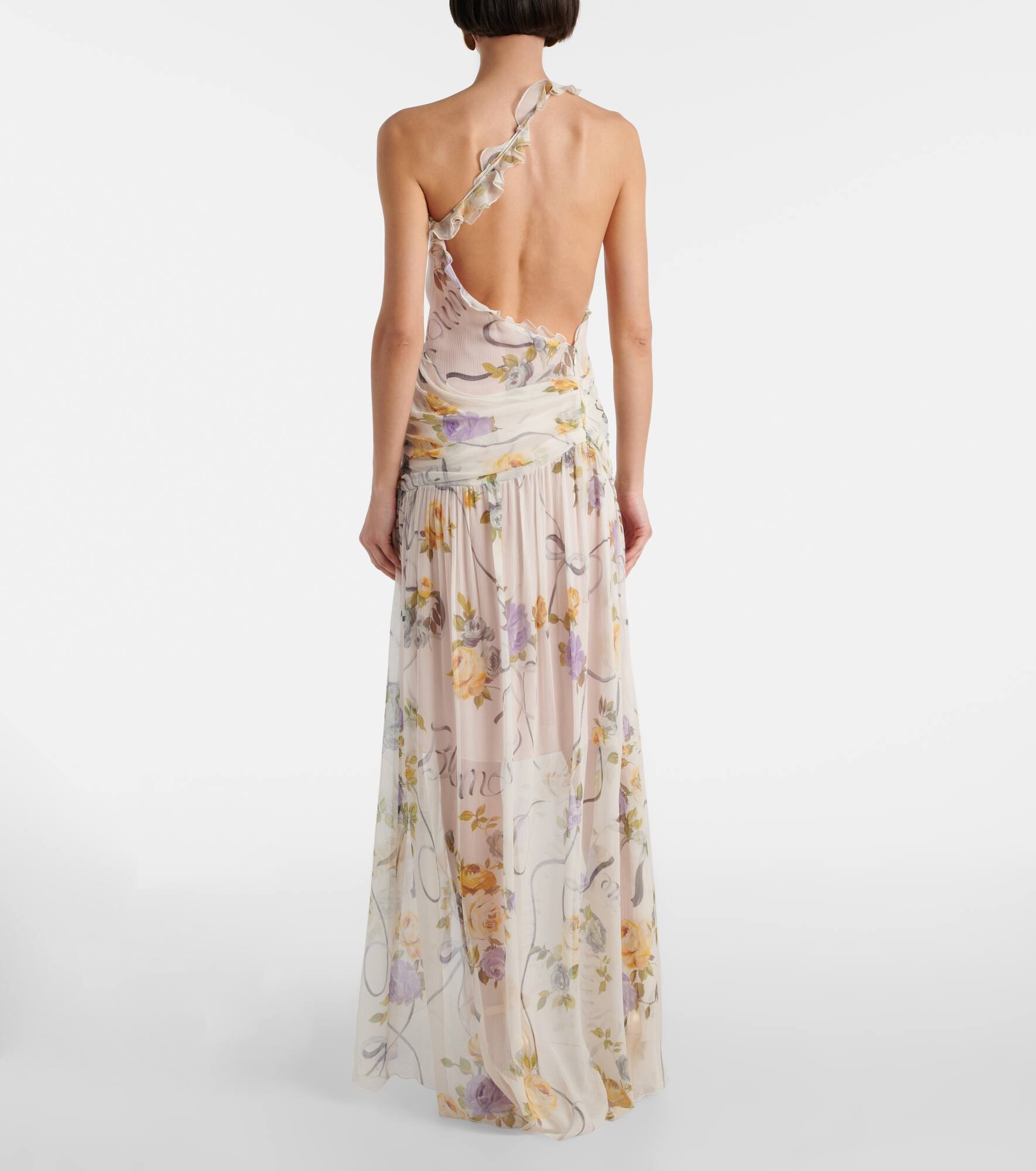 Floral silk creponne maxi dress - 3