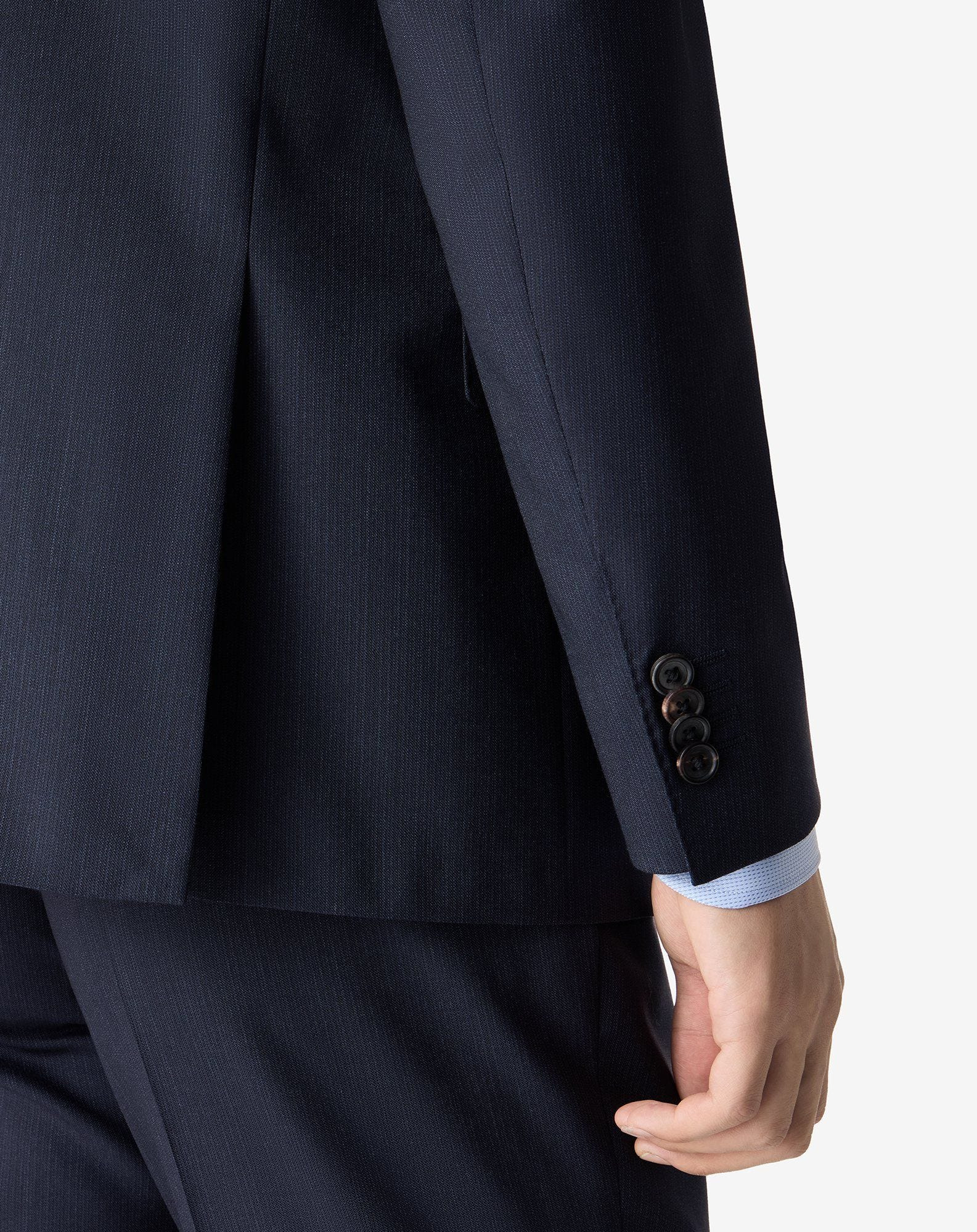Navy blue micropatterned wool suit - 6