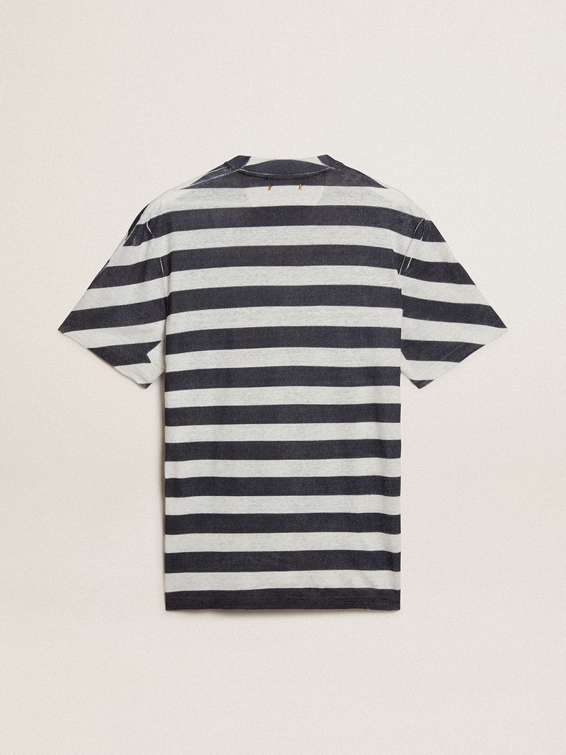 Men's white and blue striped T-shirt with Pescheria Golden print 6