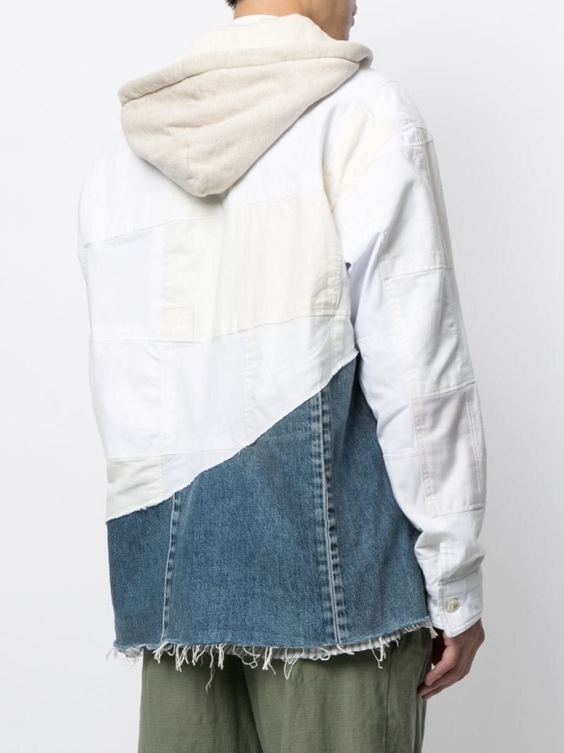 patchwork hooded overshirt - 4