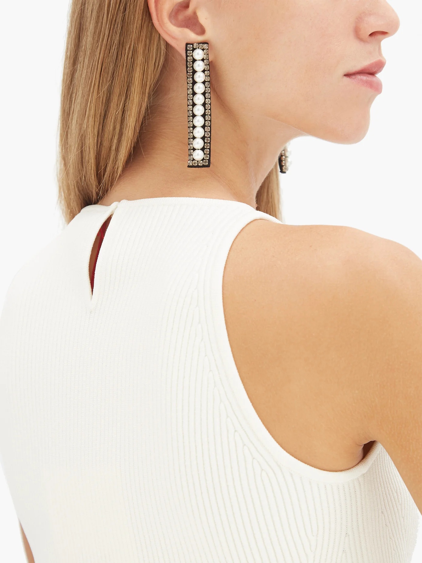 Faux-pearl & crystal-embellished drop earrings - 2