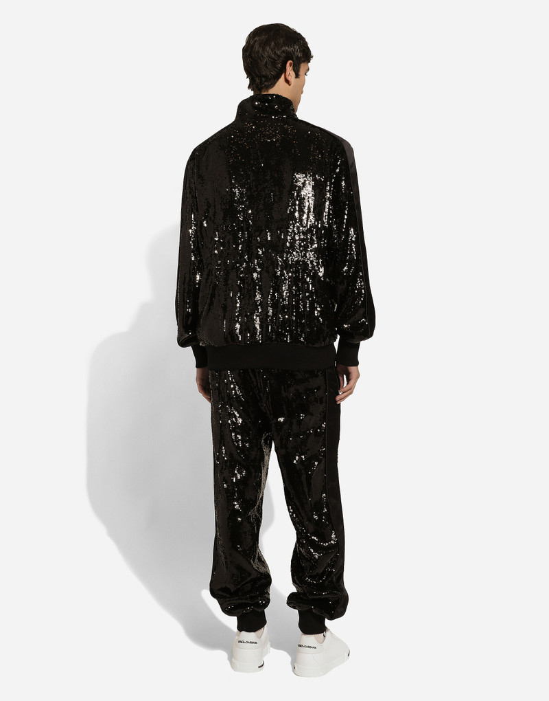 Sequined zip-up sweatshirt with rhinestone-detailed DG patch 3