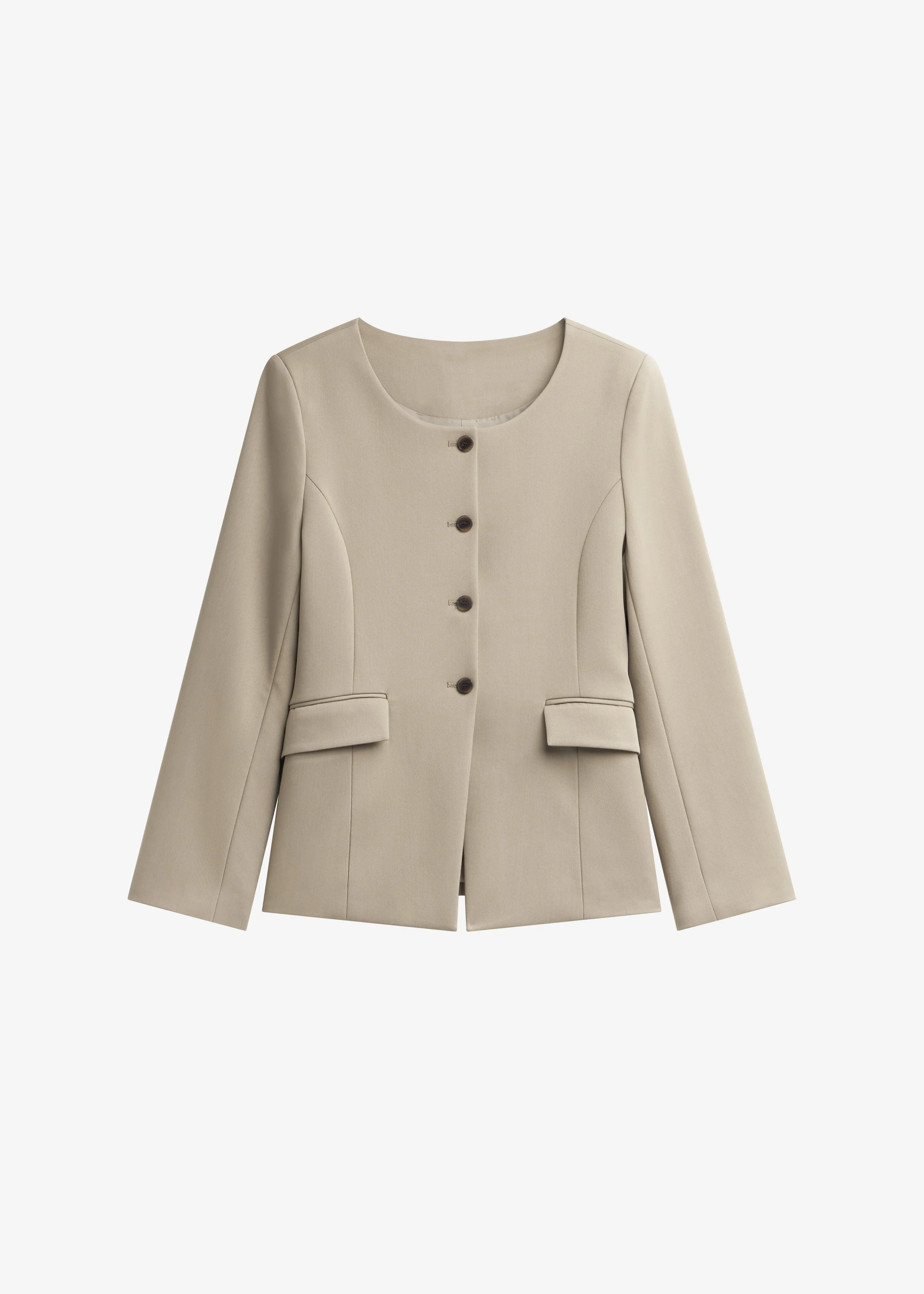 Amboise Collarless Blazer - Beige - 1