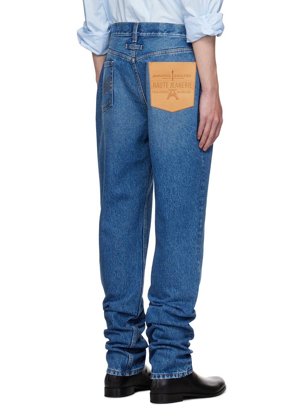 Blue Leather Pocket Jeans - 3