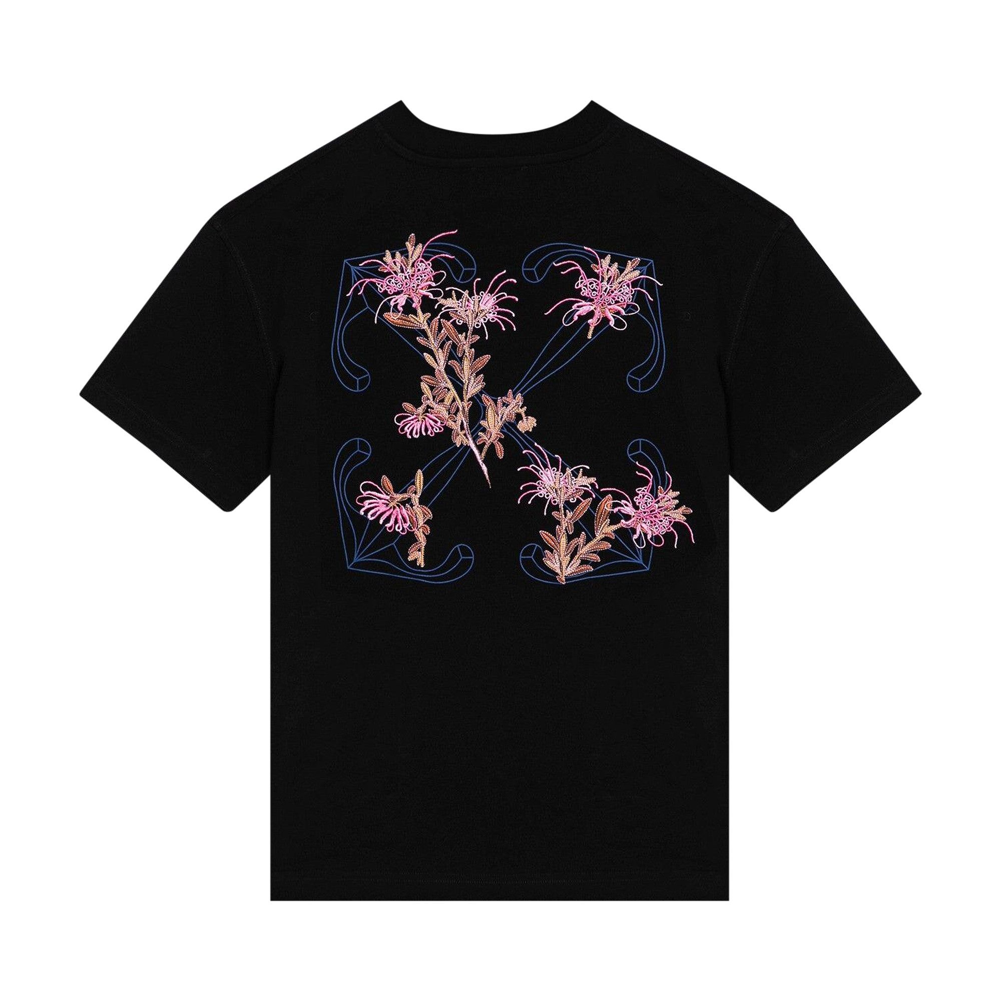 Off-White Embroidered Pink Flower Arrow Tee 'Black' - 2