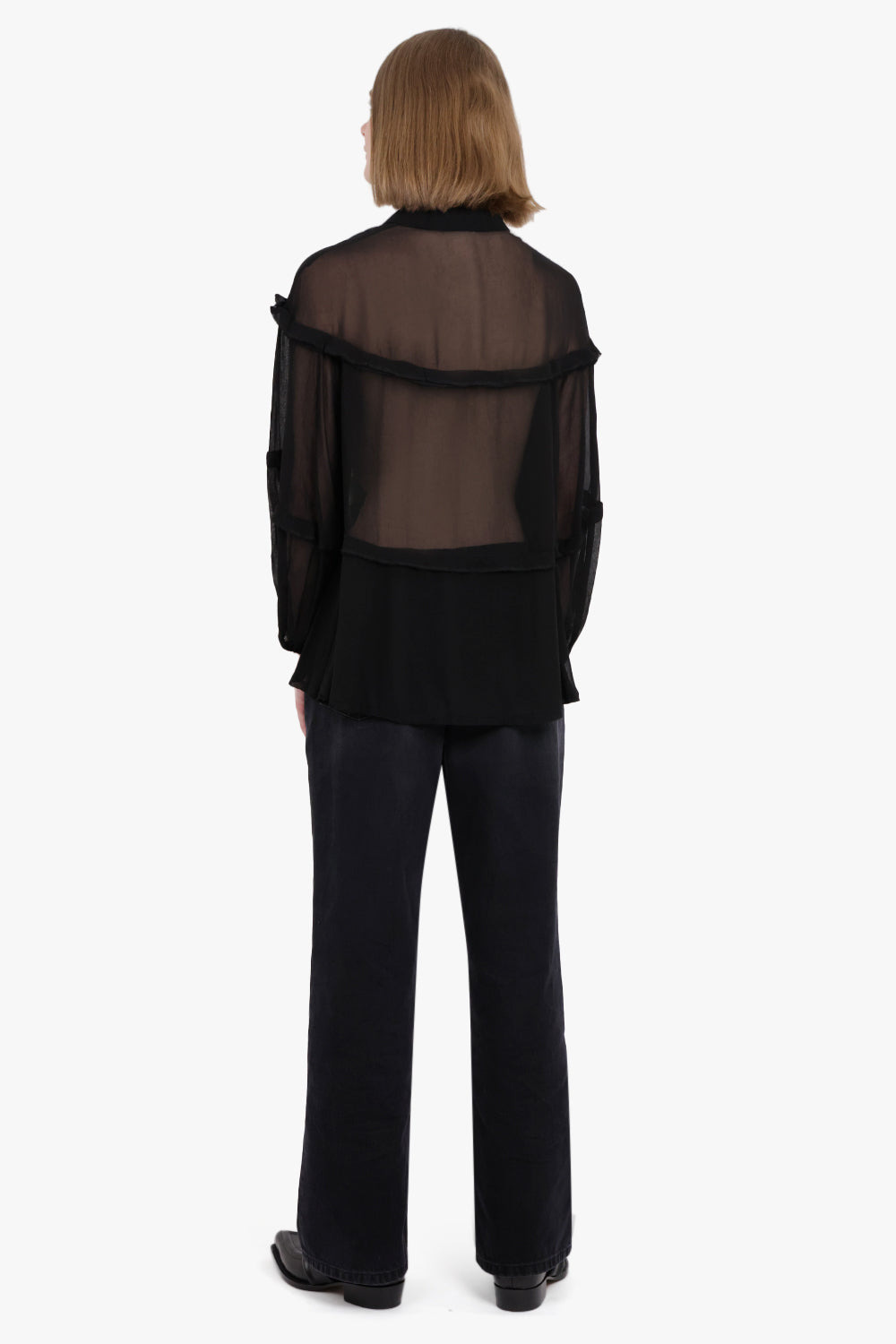 SHEER BALLOON SLEEVE PANEL DETAIL L/S SHIRT | BLACK - 4