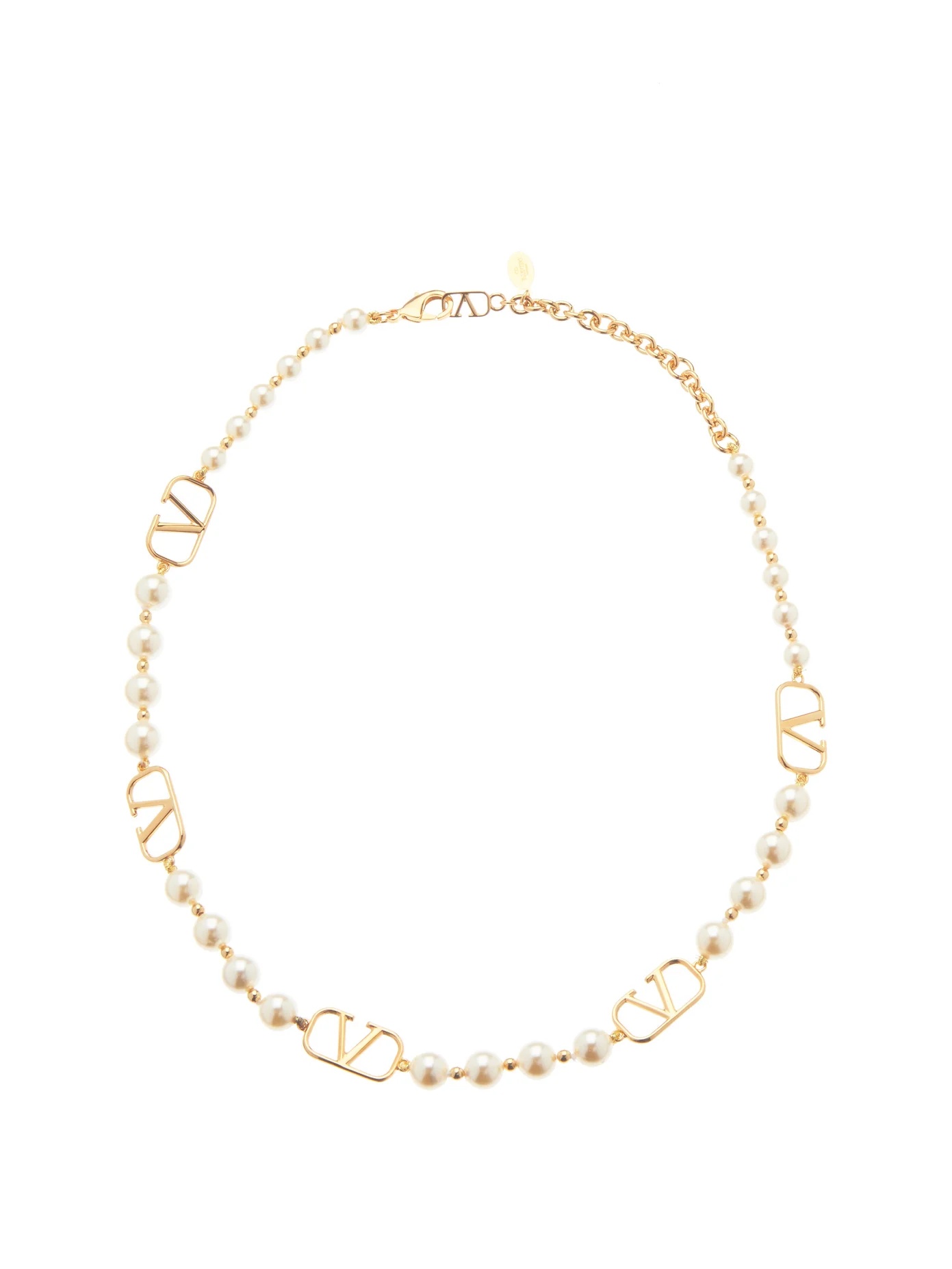 V-logo charm faux-pearl necklace - 1