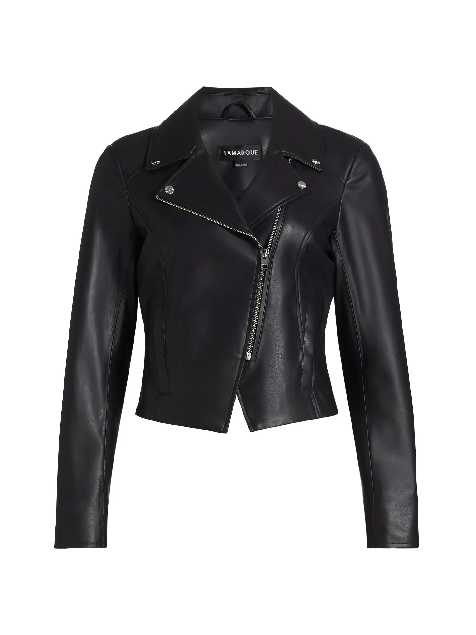 Women's Pascale Faux Leather Biker Jacket - Black - 1
