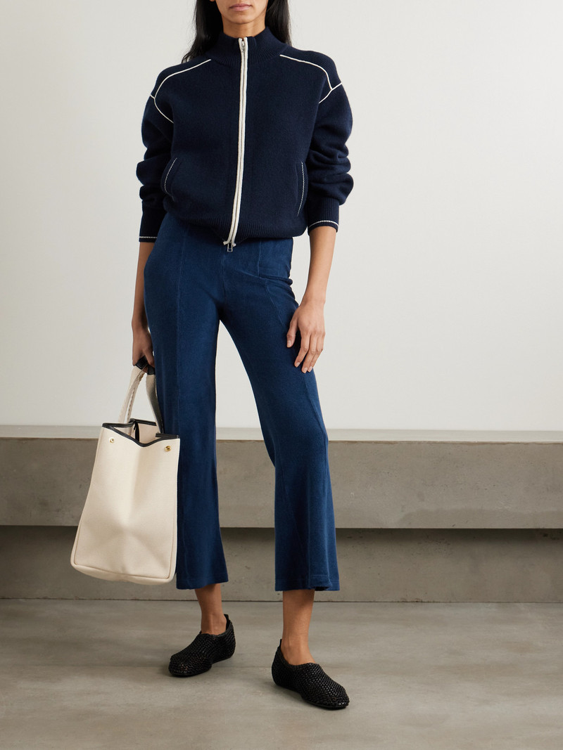 SUZIE KONDI Fili Kick Cropped Cotton-blend Terry Flared Pants outlook