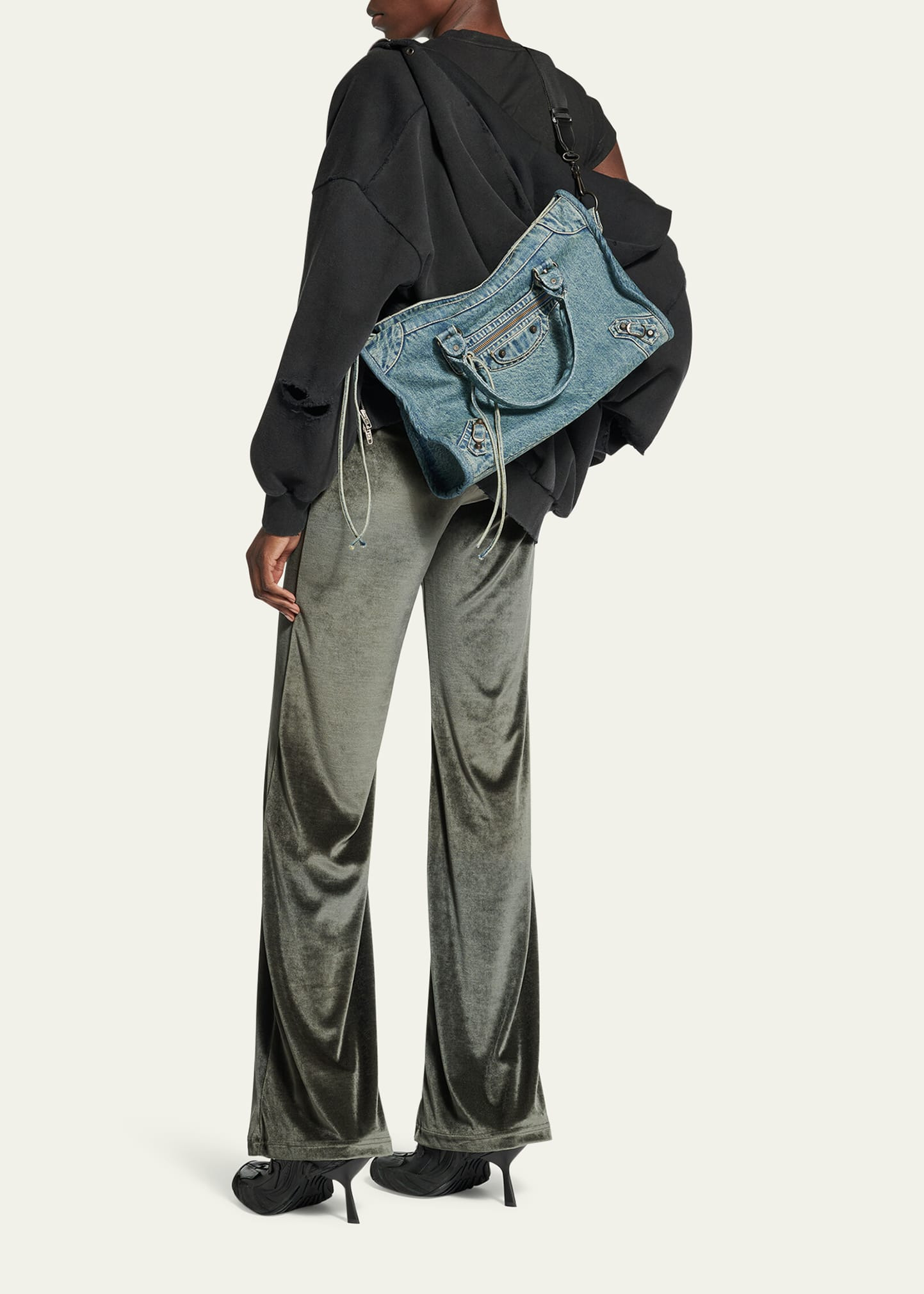 Le City Medium Washed Denim Shoulder Bag - 5