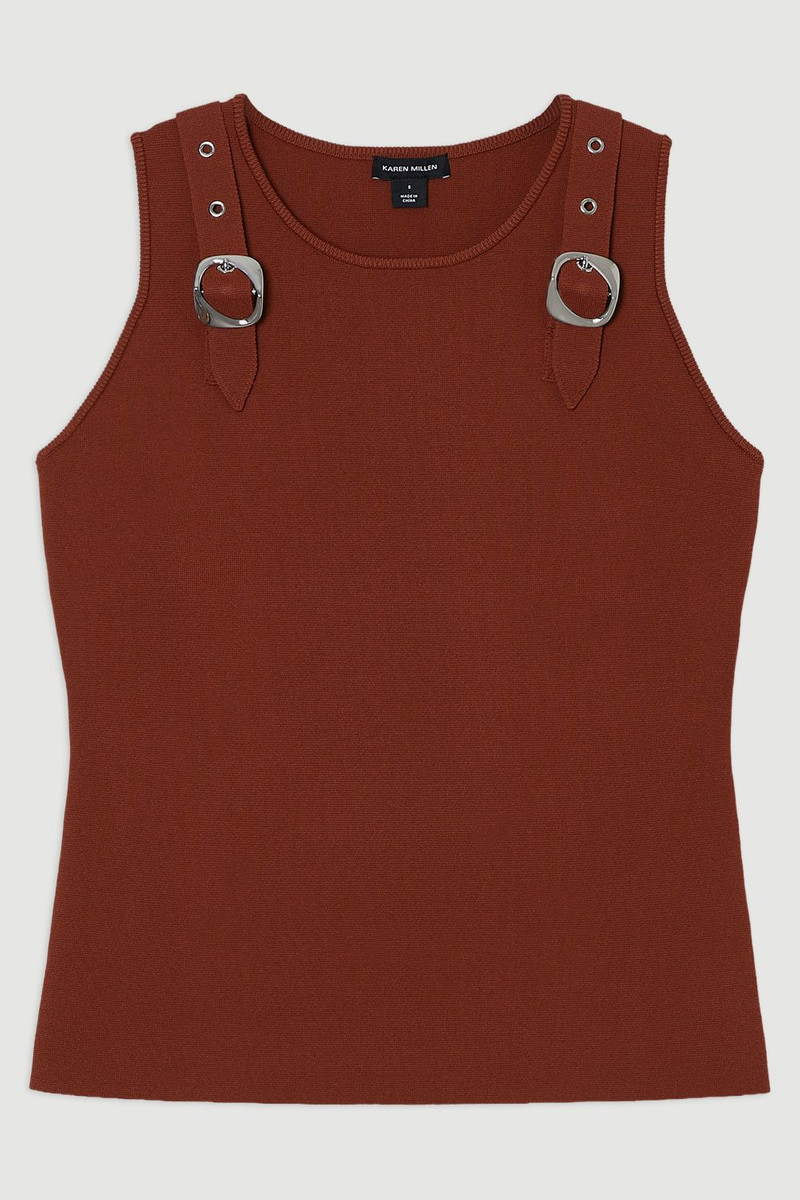 Buckle Trim Knitted Top - 1