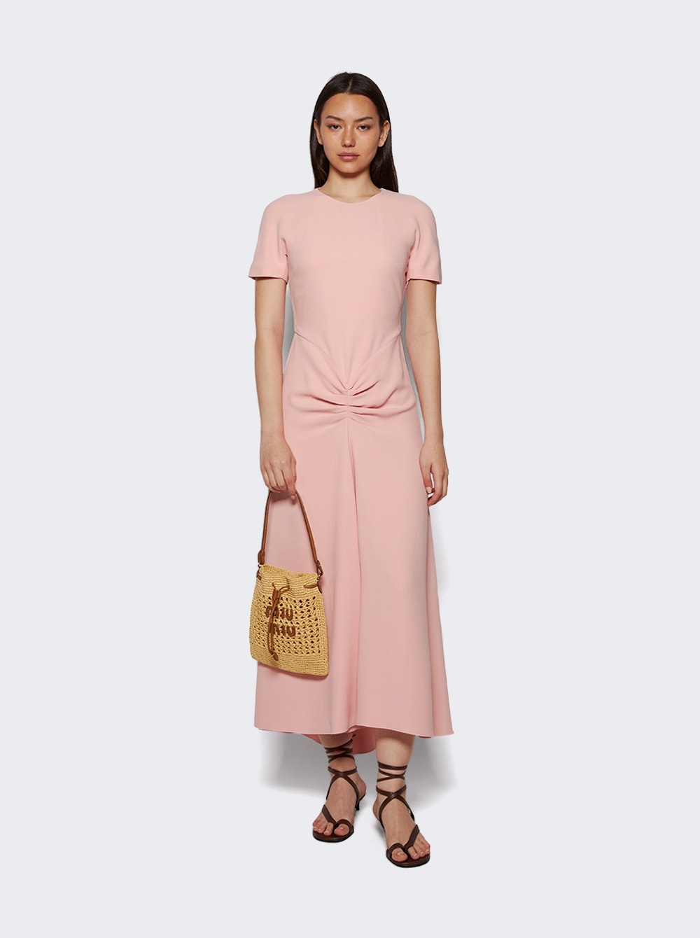 Gathered Detail T-shirt Midi Dress Antique Pink - 5