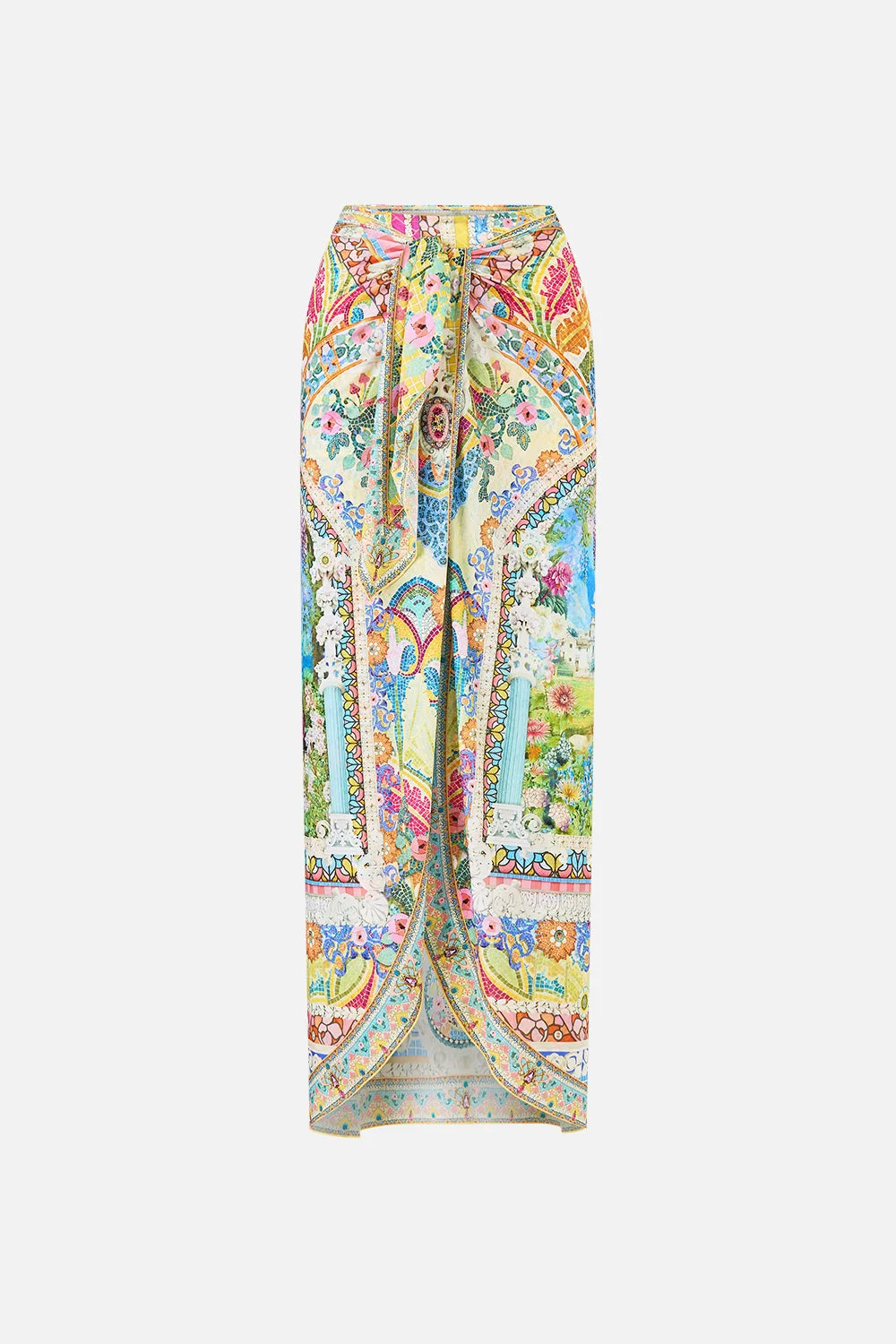 LAYERED LONG SARONG SKIRT WITH TIE FRONT - 1