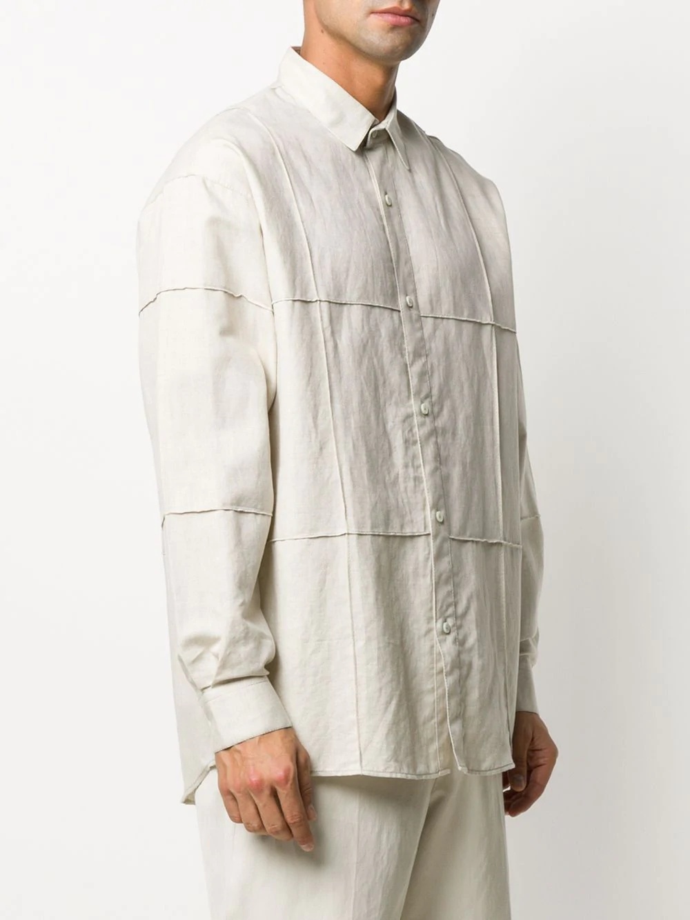 stitch-detail linen shirt - 3