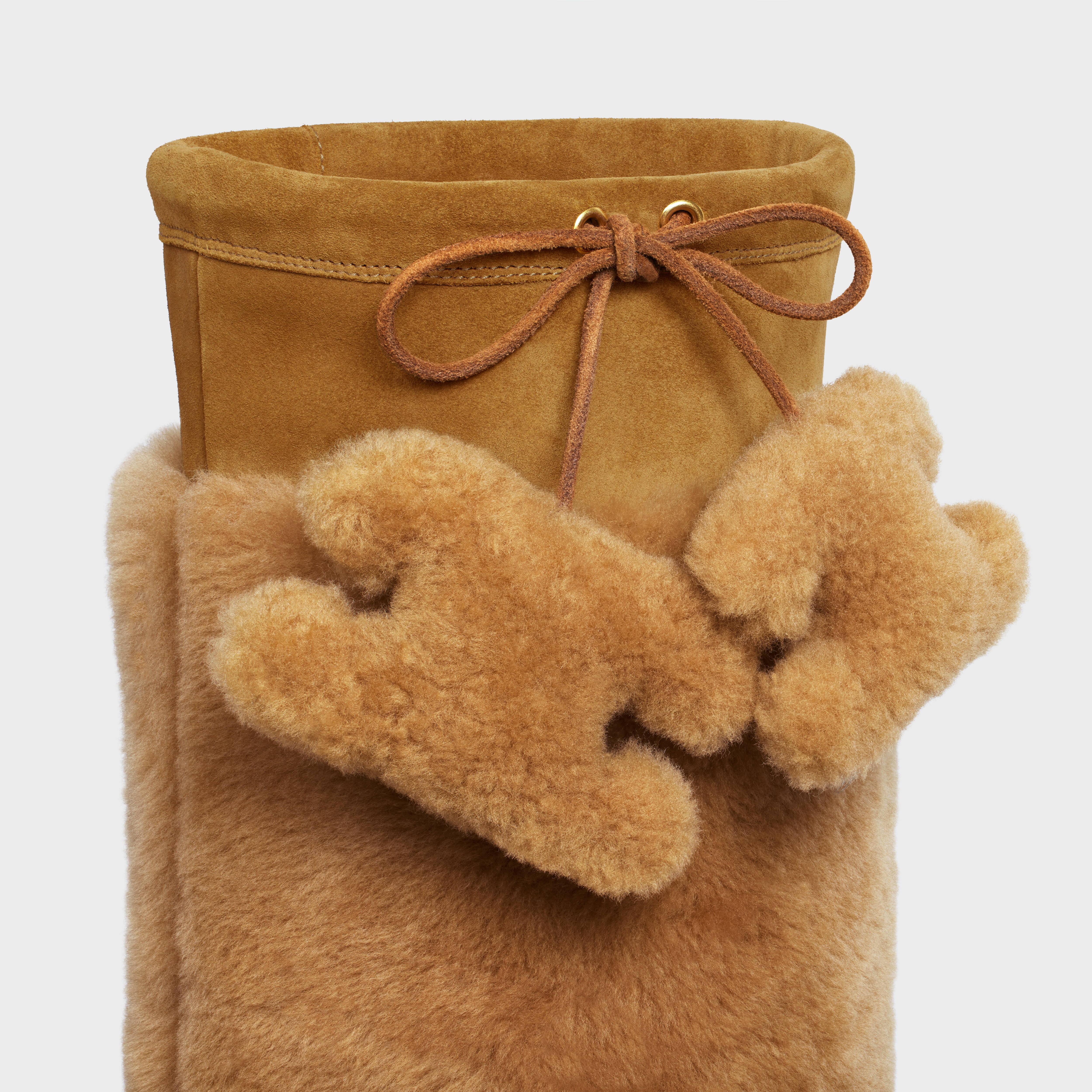 CELINE BULKY HIGH BOOT WITH TRIOMPHE TASSELS in SHEARLING AND SUEDE CALFSKIN - 5