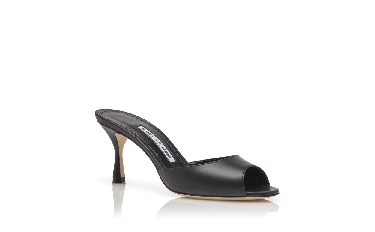 Black Calf Leather Open Toe Mules - 3