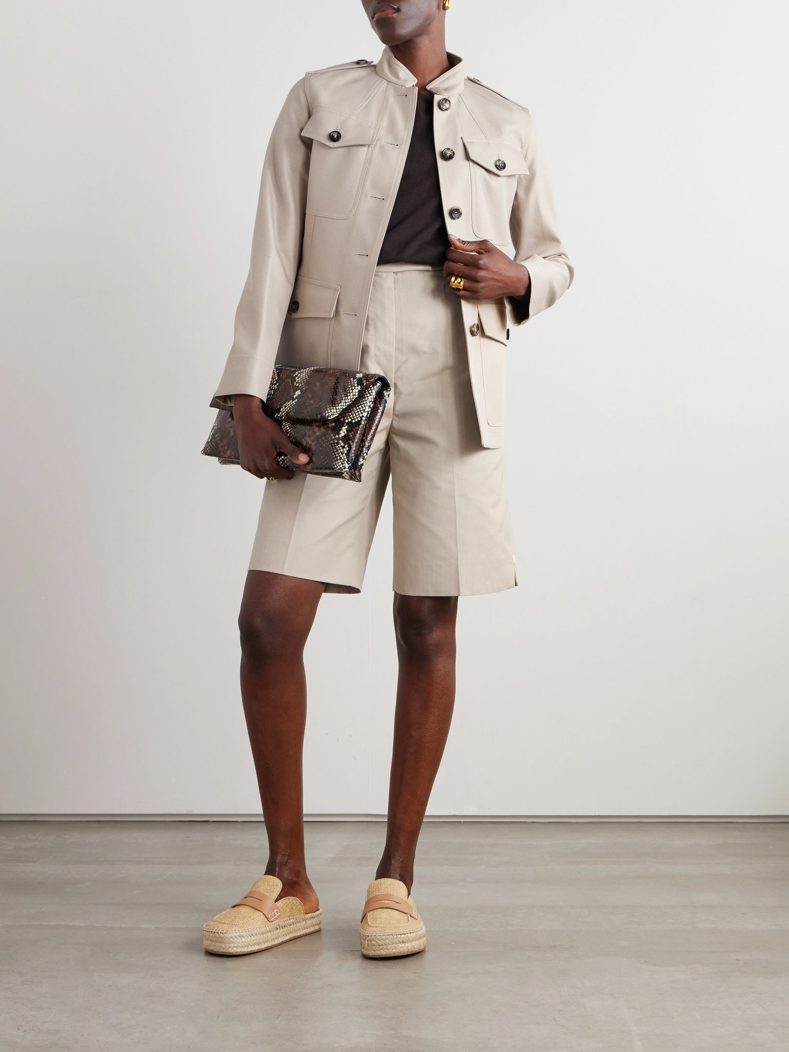 Ashley cotton and silk-blend twill jacket Beige - 2