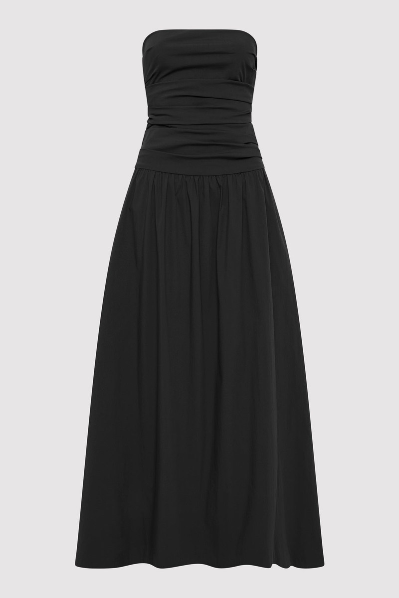 Gathered Strapless Tie Back Dress - Black - 1
