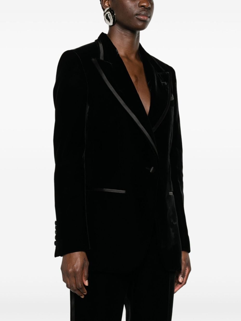 single-breasted velvet blazer - 3