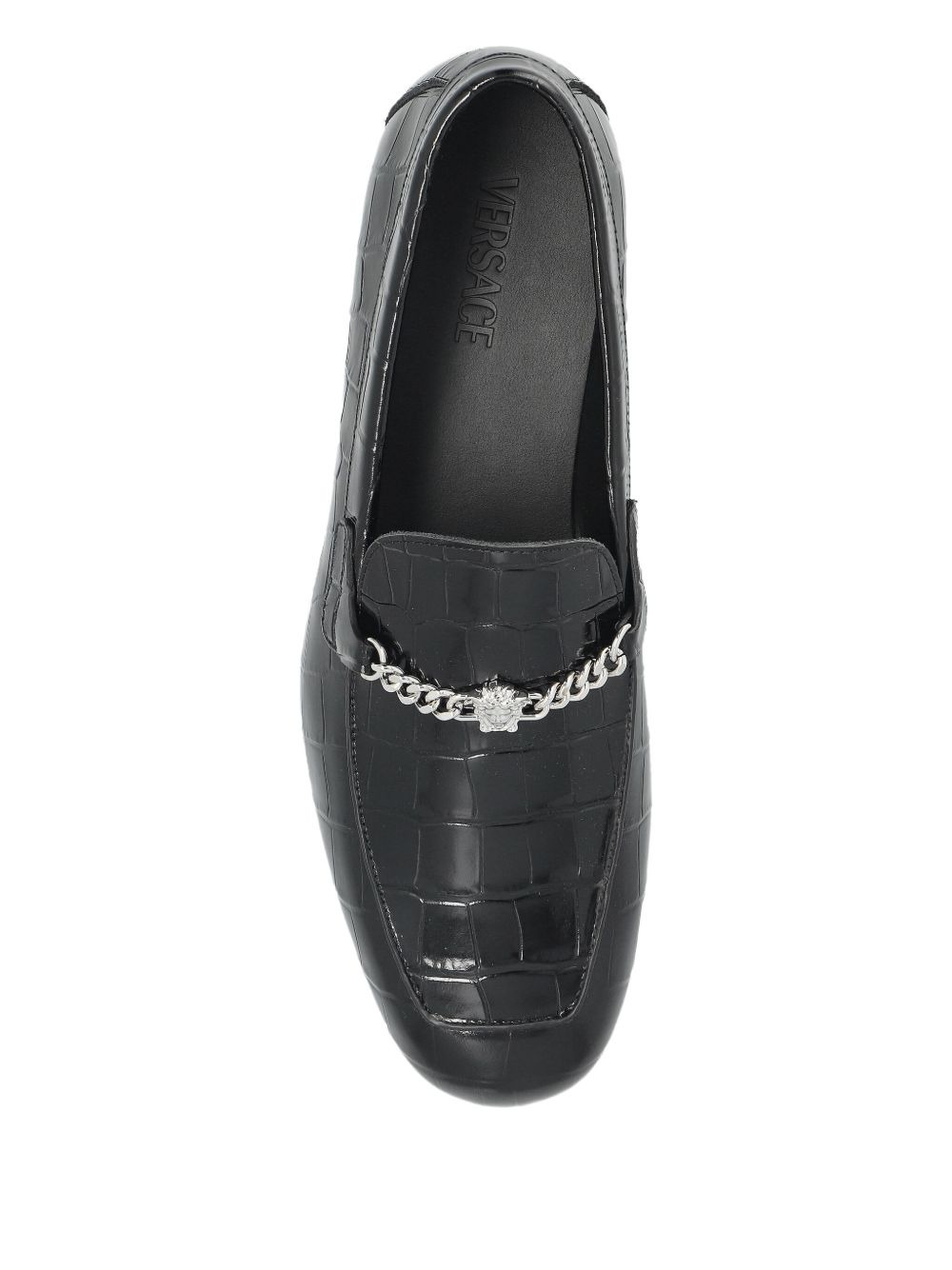 crocodile-embossed chain-detail loafers - 3