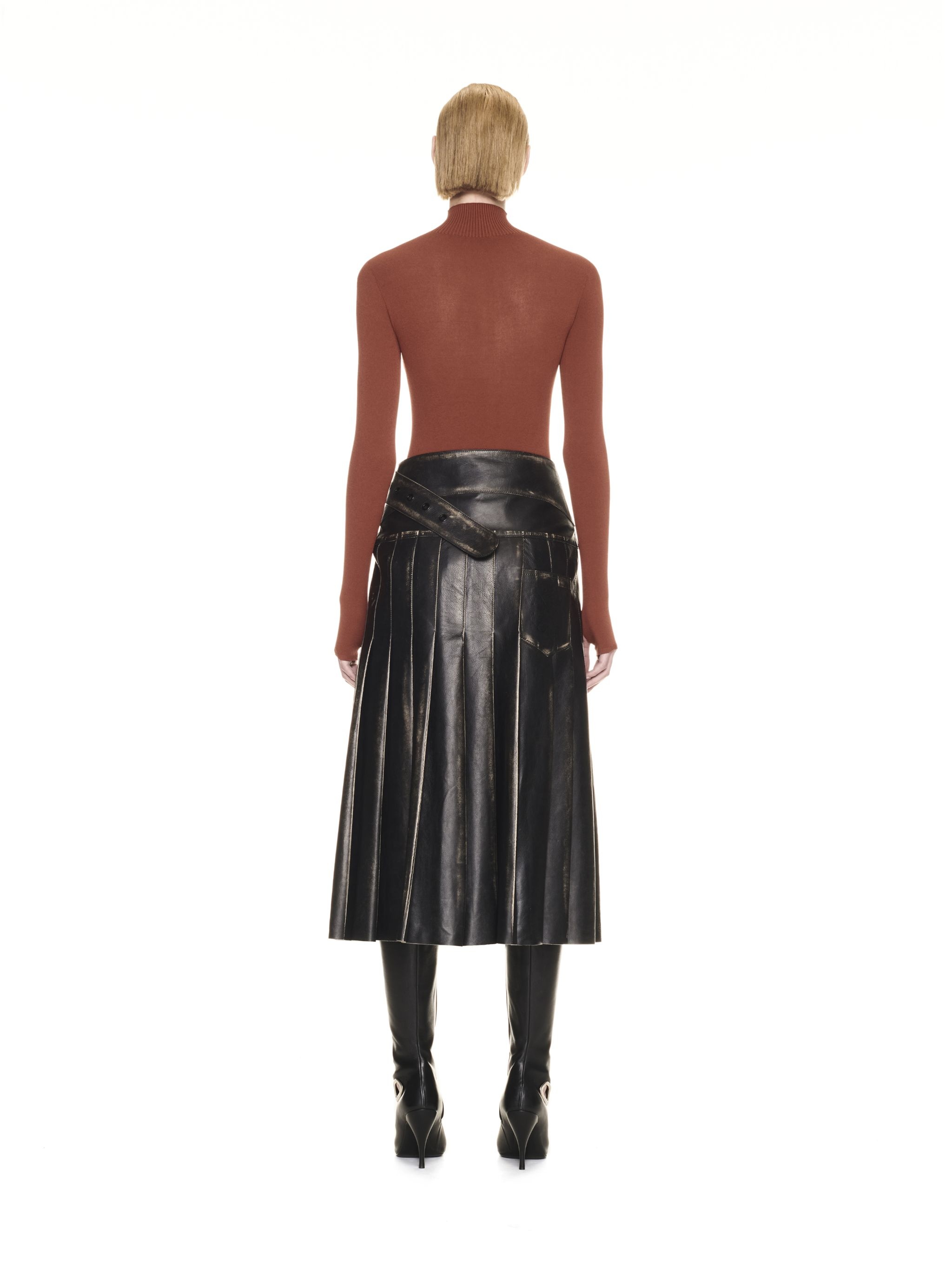Vintage Belt Pleated Midi Ski Black Blac - 4