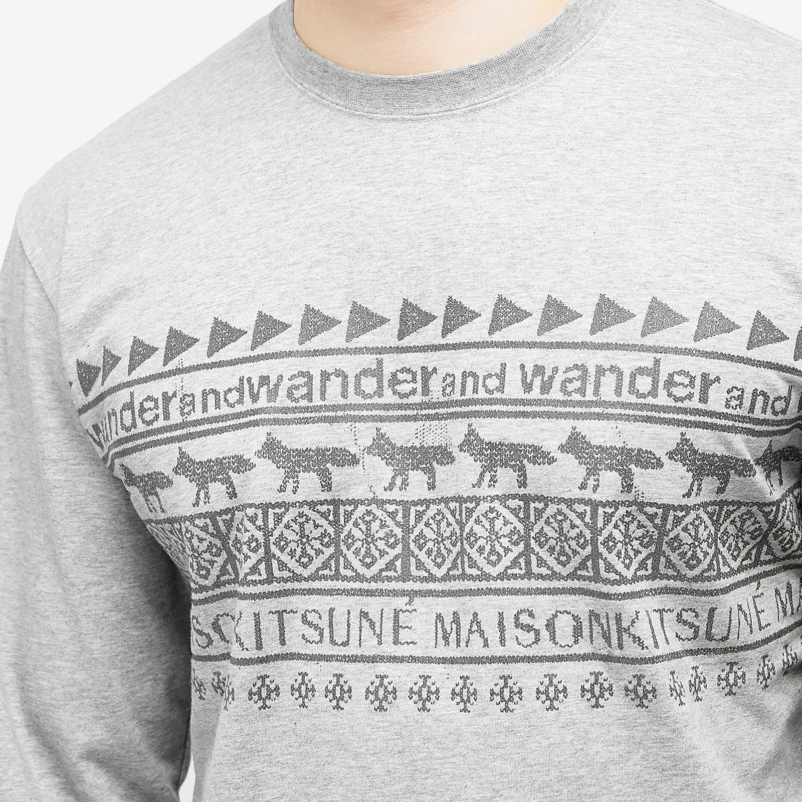 and wander x Maison Kitsune Long Sleeve Nordic Border T-Shirt - 5